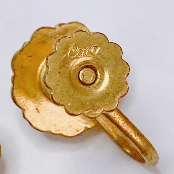 Vintage Coro Signed 1940s Rhinestone Screw Back Earrings Mid Century Gold Tone - Picture 9 of 14